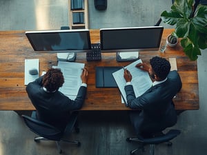 u6885682617_high_angle_shot_of_2_executives_working_on_docume_f0d7b4c9-44b4-426b-8eff-c669fbe0bfbf_2